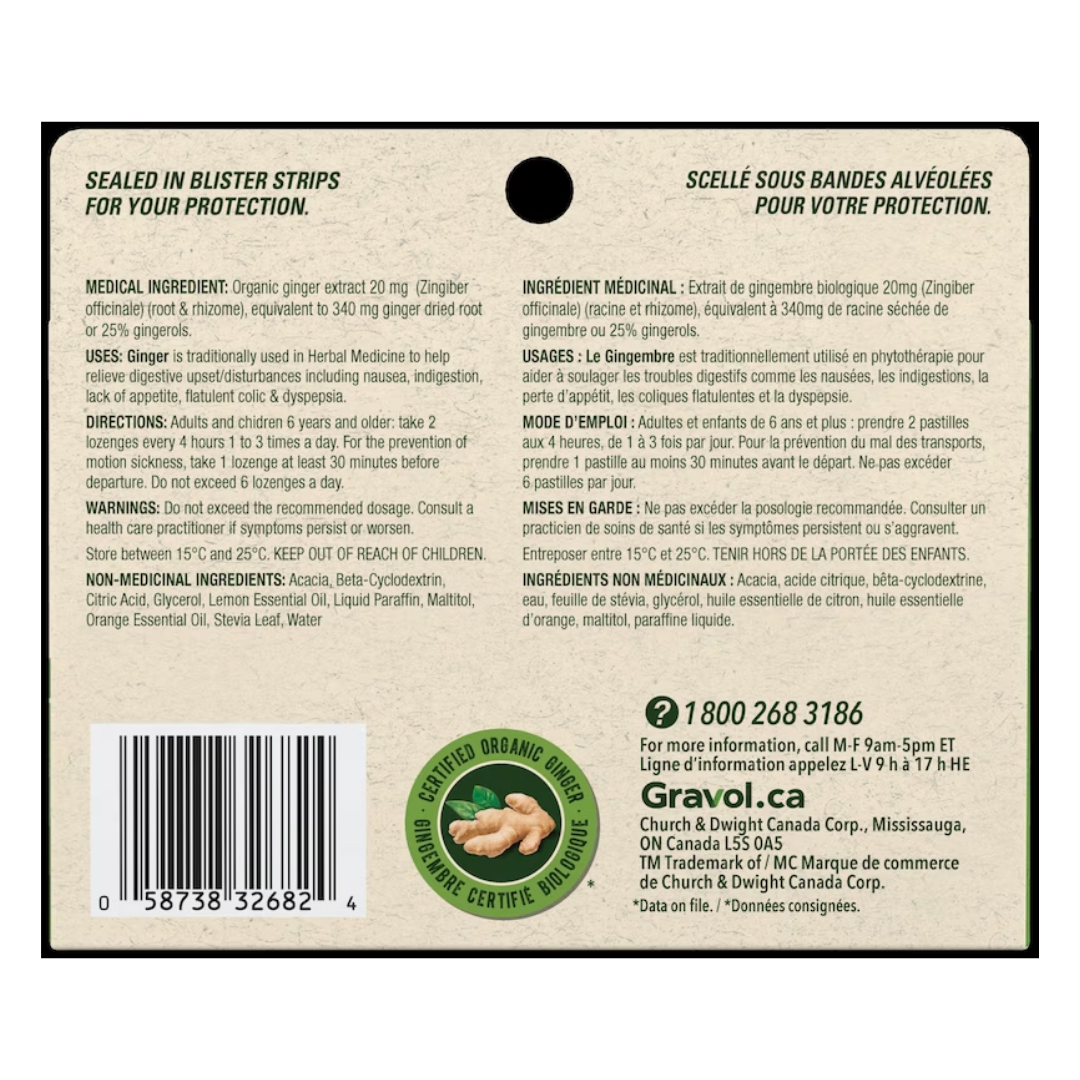 Pastilles de source naturelle Gravol Gingembre